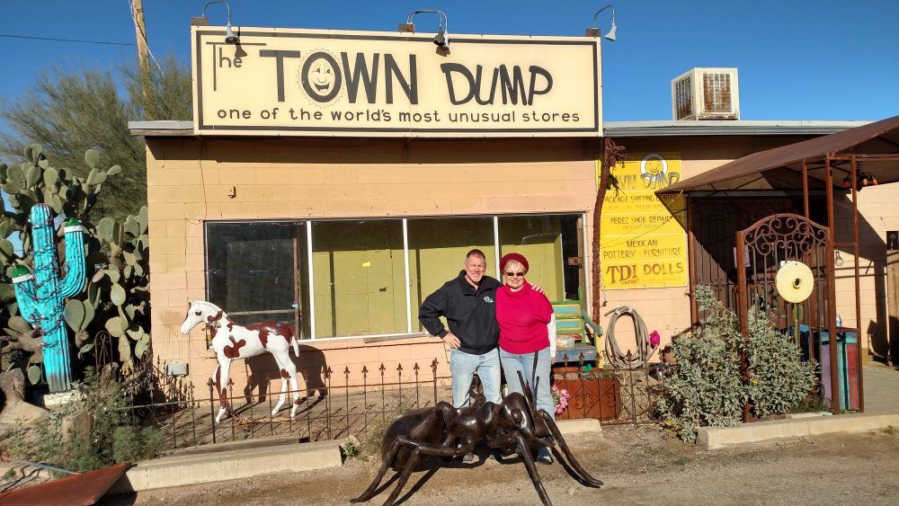 erik hoyer and madelyn hines in front of the town dump in cave creek